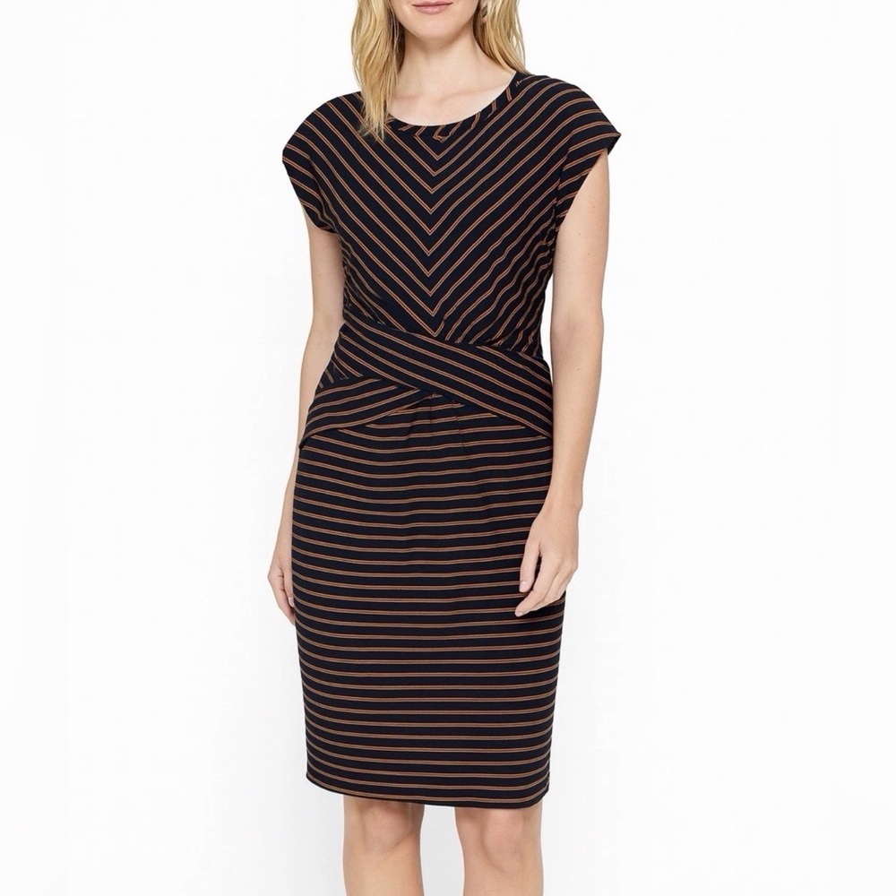 Liz Claiborne Women's Striped Sheath Dress Brown Black 100% Cotton Size S